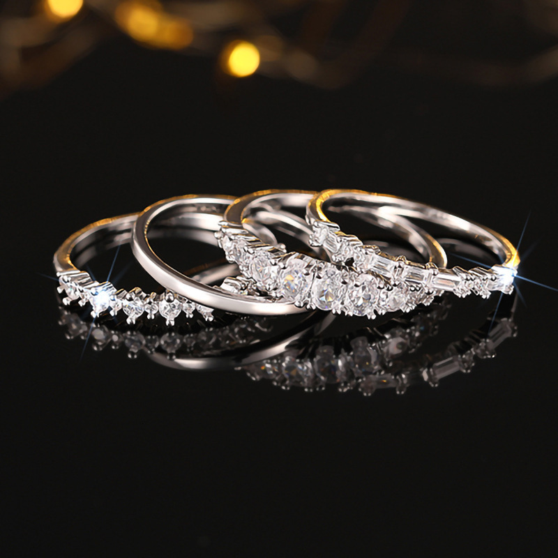 Geometric Designer Women's Rings Affordable, Sparkling, and Fashionable Ring Sets 4-Piece Engagement and Wedding Jewelry Sets for Women's Da