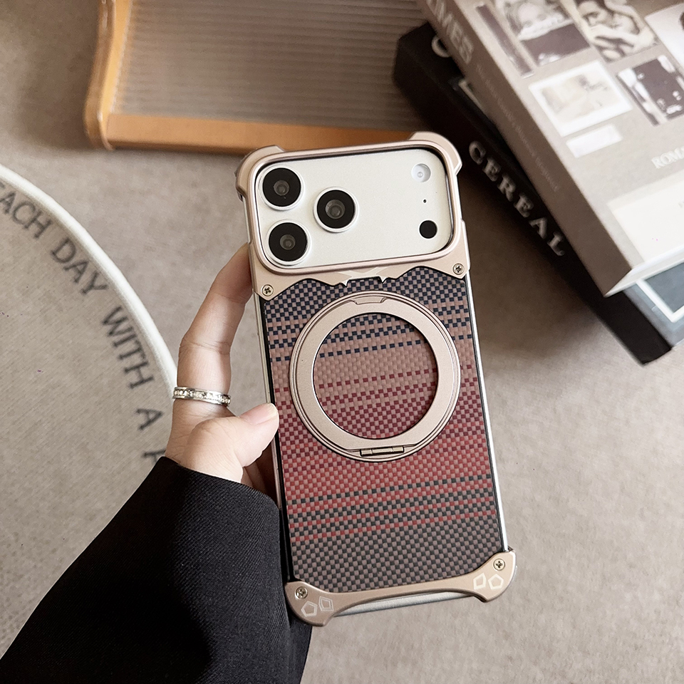 FASTAND Carbon Fiber Texture Metal Lens protection Phone Case For iPhone 15 Pro Max MagSafe Magnetic Wireless Charging Cover