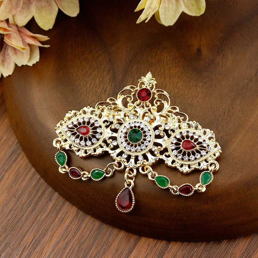 Sunspicems Colorful Crystal Brooch Pendant For Women Gold Color Algeria Morocco Wedding Jewelry Caftan Brooch Pin Bridal Gift Z260401