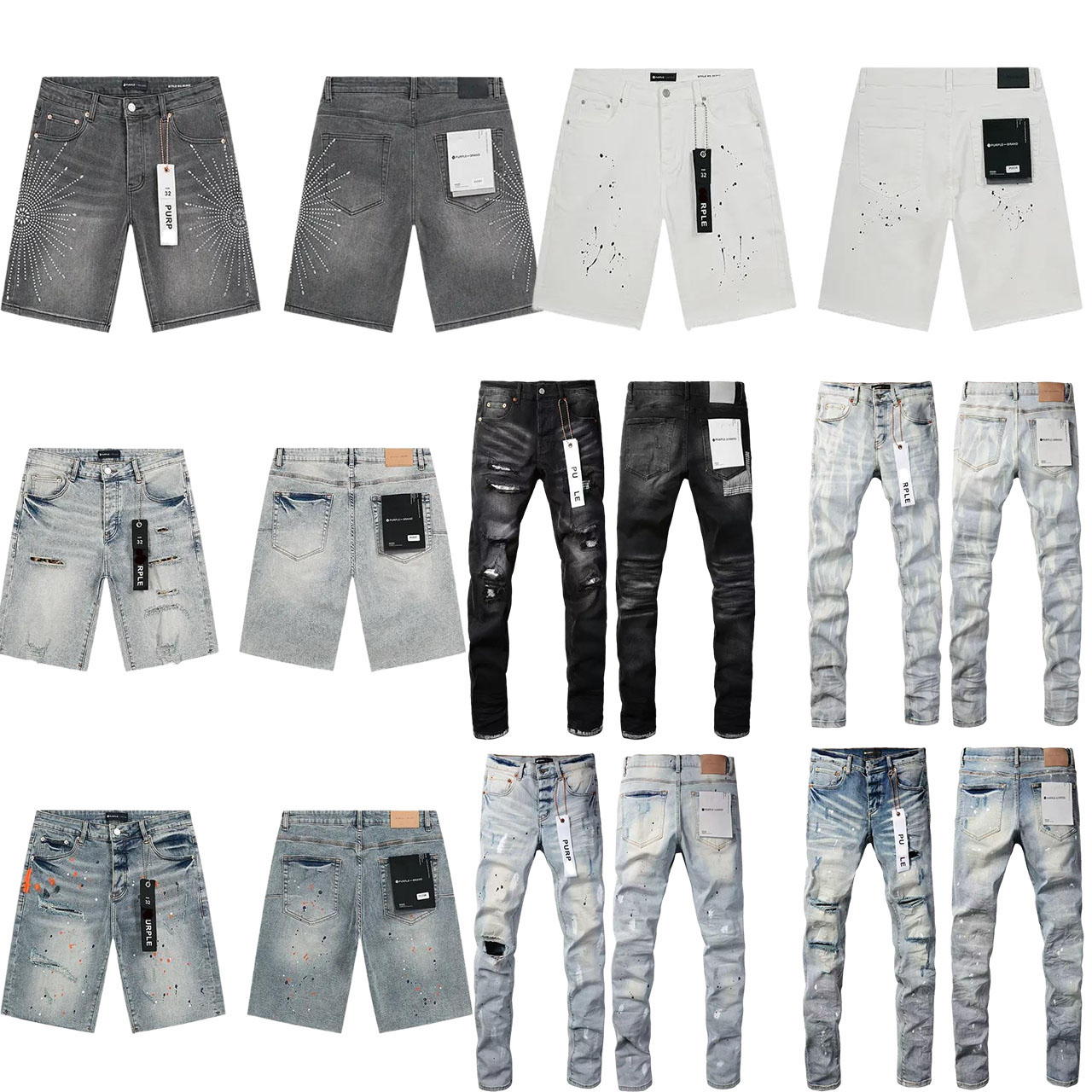 New High quality designer purples jeans Denim Trousers Mens Jeans Short hip hop hole Casual shorts Knee lenght jean clothing Purples Short