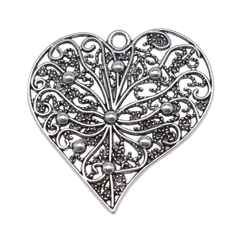 WYSIWYG 1pcs 52x52mm Filigree Carved Heart Charm Pendants Large Hollow Carved Heart Charm Pendant For Jewelry Making Z260401