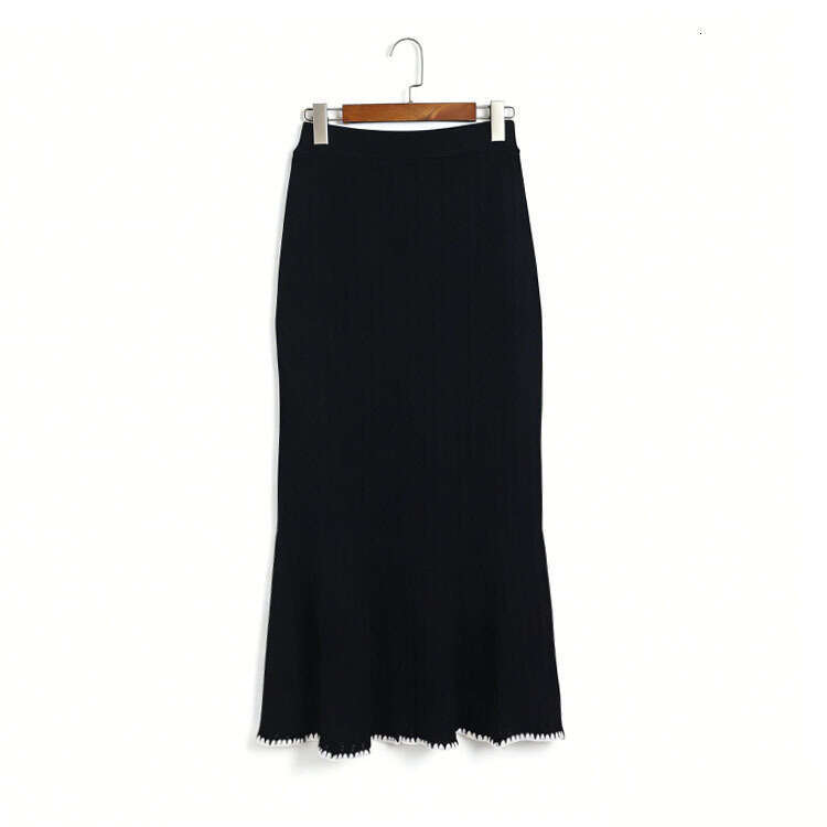 Spring designer knitted V-neck contrasting border pleated waistband cardigan high k30 waisted fishtail skirt small fragrance style clothing
