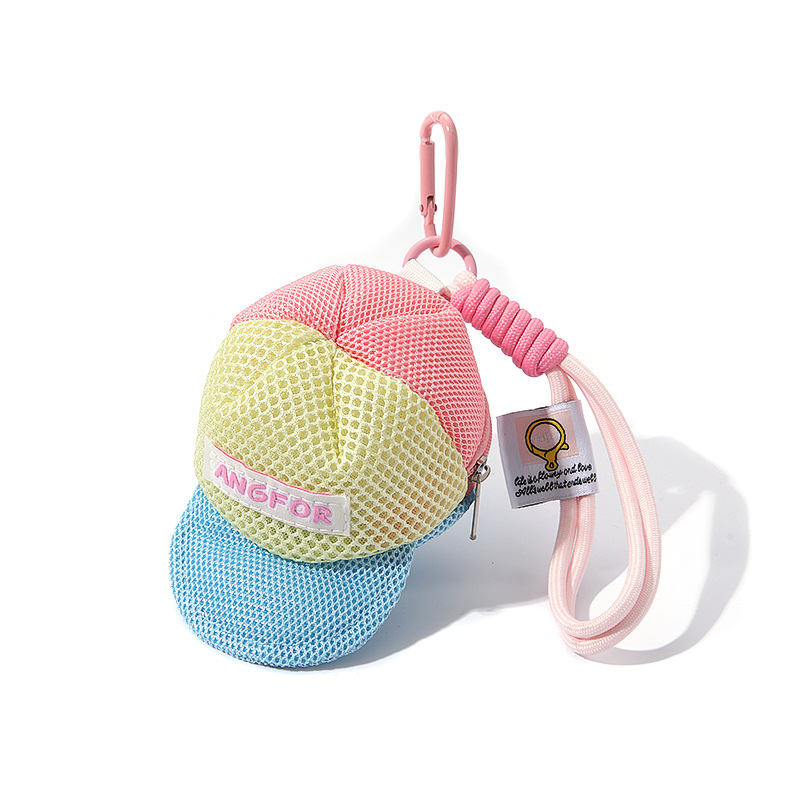 Eco Friendly Cute Storage Bag Dopamine Color Mesh Pouch for Coins Keys Earphones Universal Keychain Accessory
