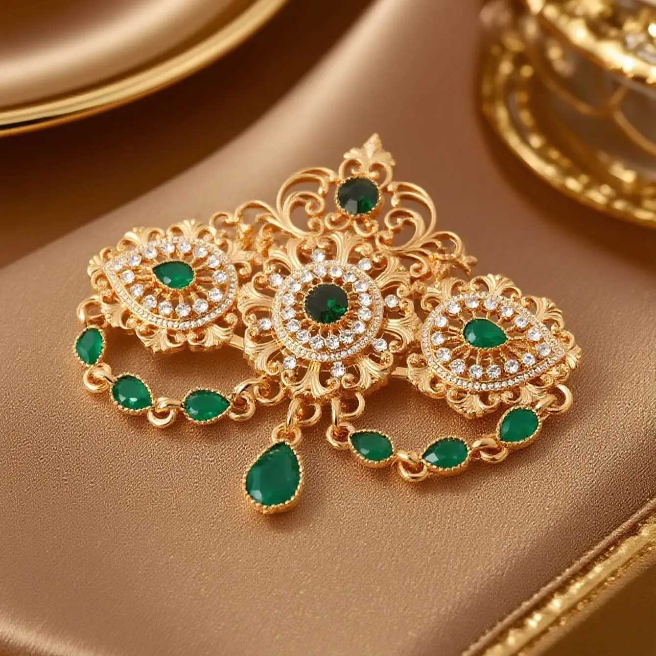 Moroccan women gold color brooch arabic middle east wedding jewelry hajib pin festival gift Z260401