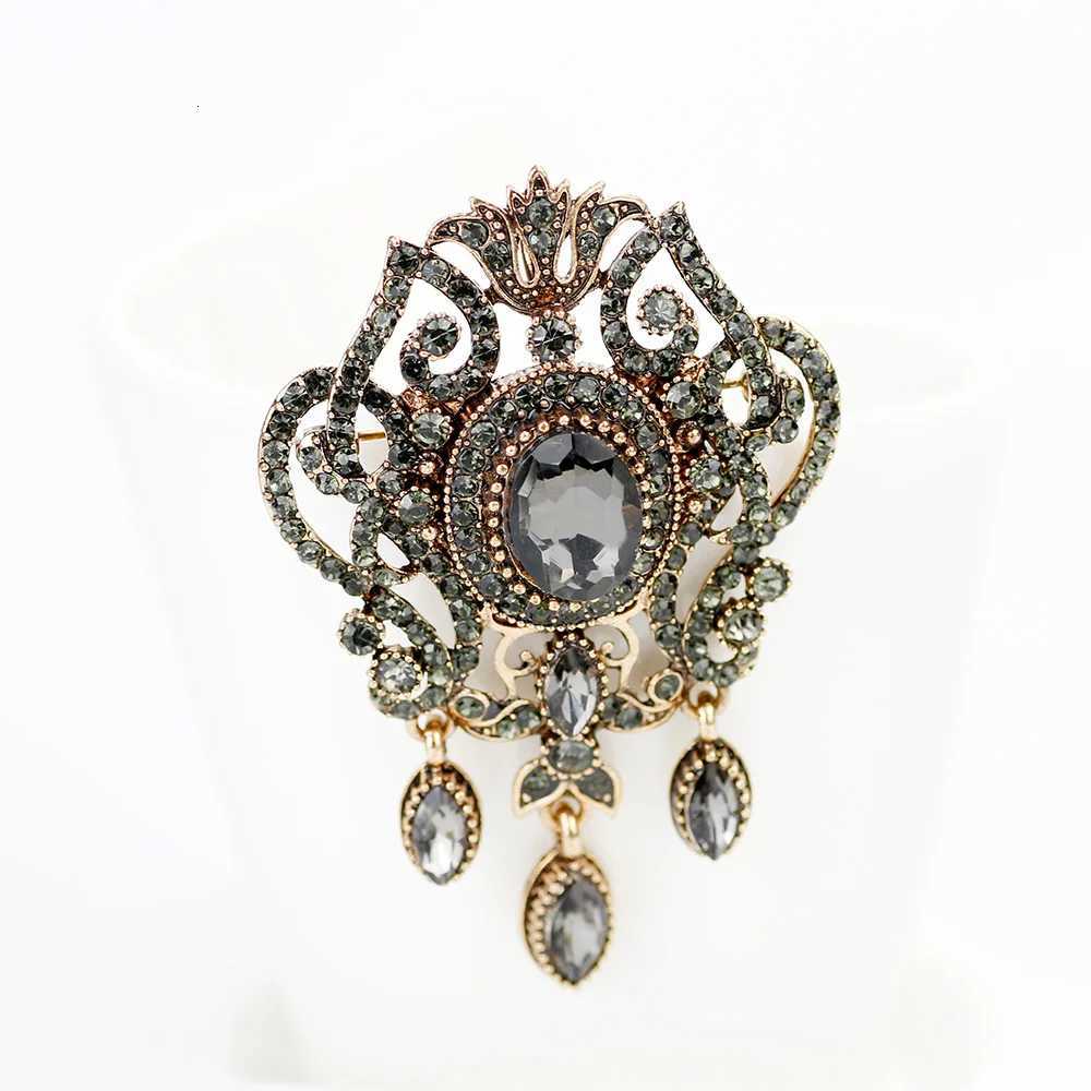 Sunspciems Full Rhinestone Gray Crystal Flower Brooch Pins Bohemia Ethnic Banquet Jewelry Turkish Hijab Scarf Broches Brooches Z260401