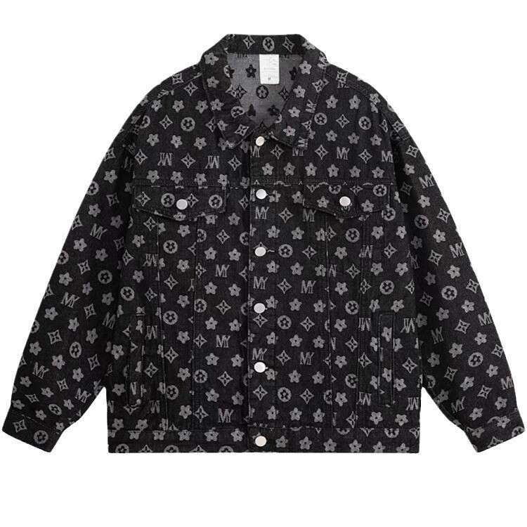 2026 Spring Autumn New Jacquard Full-Print Denim Jacket For Men, American Style Trendy Brand, Loose Casual, Stylish And Versatile Coat Asia Size