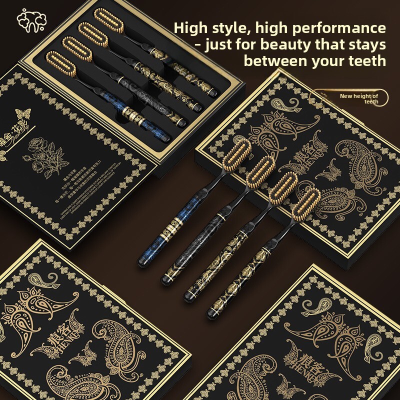 Toothbrushes Black Gold Hundred Hole Big Head Giant Soft Bristled Efficient Cleaning High Value Handle Gift Box Packaging
