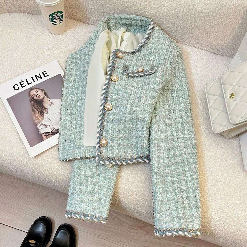 Ladies' Coat Fashionable Casual And Elegant Versatile Jacket Blue French Exquisite Tweed Short Jacket Women's Spring And Autumn New Fashiona - view 3