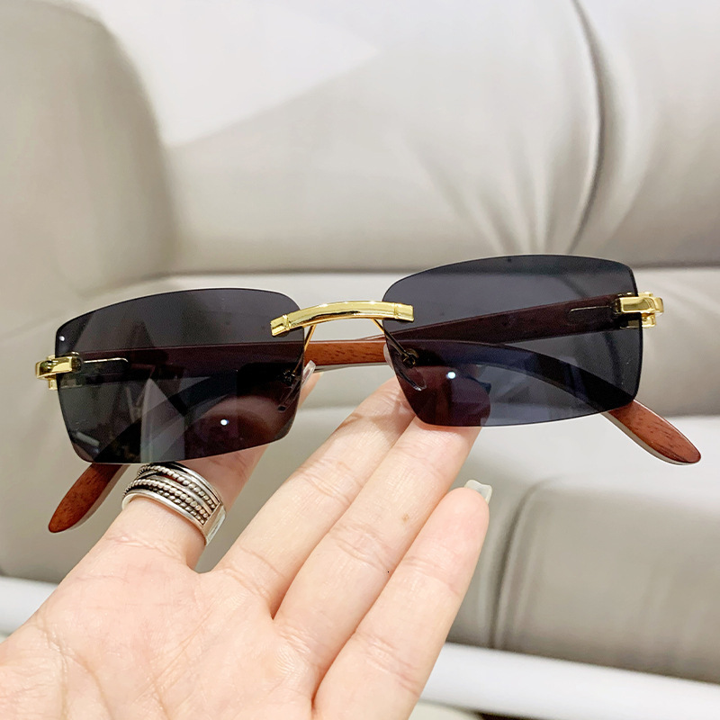 Designer sunglasses New frameless cut-edge personalized sunscreen for fashion shows travel, stylish and versatile women's sunglasses with wood gr