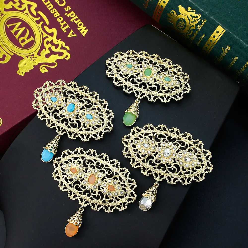 Gold Color Flower Morocco Brooch Arabic Women Lapel Pins Caftan Brooch Bride Wedding Jewelry Crystal Arabesque Bijoux Z260401