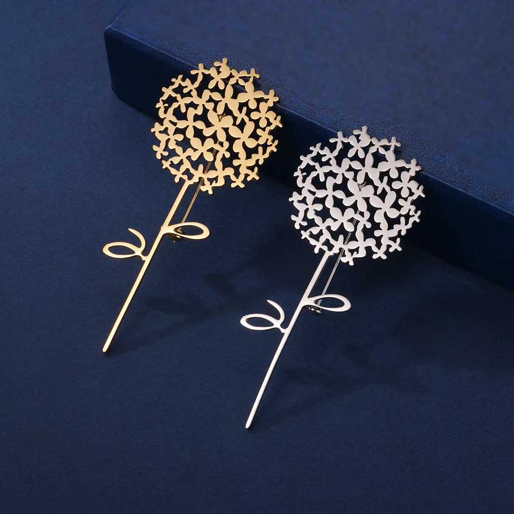 Dandelion Flower Brooch Minimalist Hollow Metal Lapel Pin Gold Silver Tone for Women Wedding Bridal Party Dress Accessory Z260401