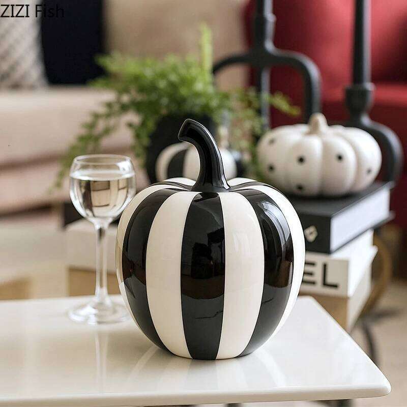 Black and White Striped /pear Ceramic Statue Desk Decoration Minimalist Fruits Sculpture Ornaments Room Aesthetic Decor 26Y0401
