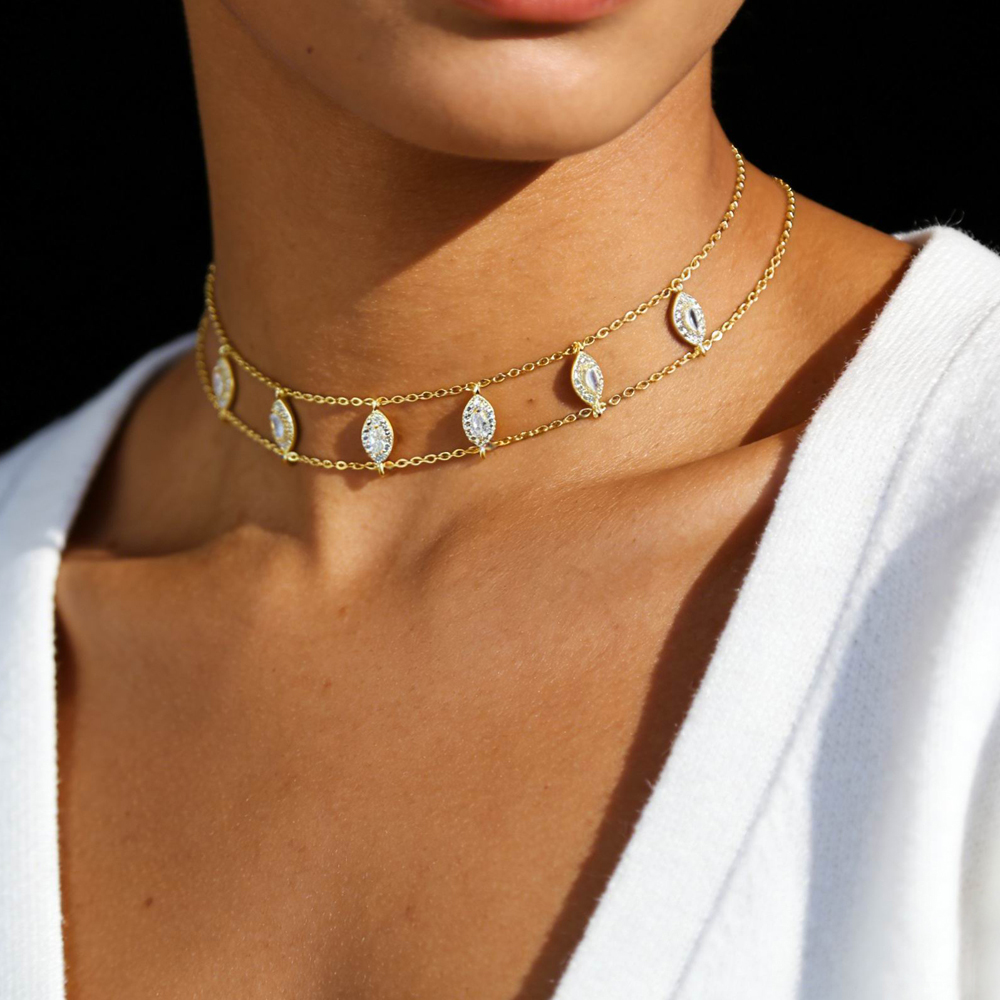 New Double Chain Women Choker Necklace Paved Bling CZ For Women Wedding Engagement Shiny Fashion Jewelry - view 9