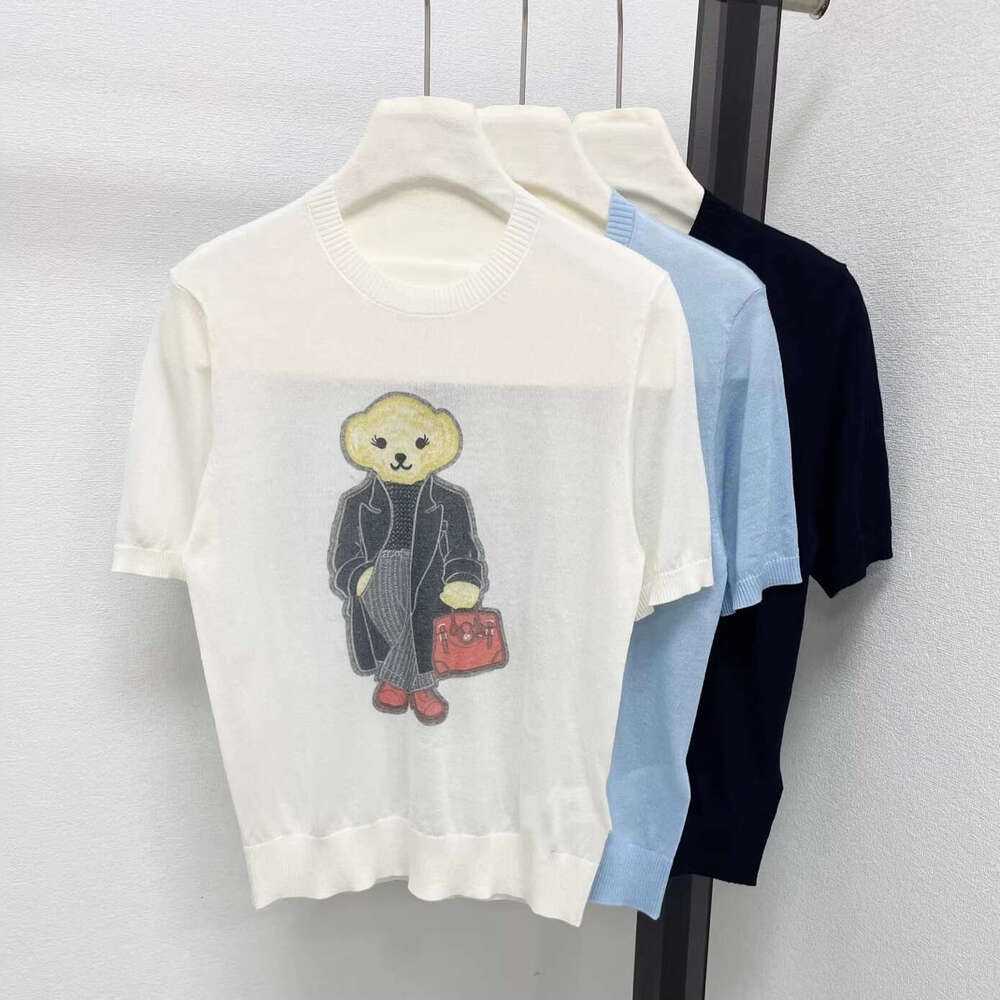 2026 Spring/Summer New Designer Round Neck Printed Lightweight Breathable k30 Thin Short Sleeve Knitted Women's T-shirt