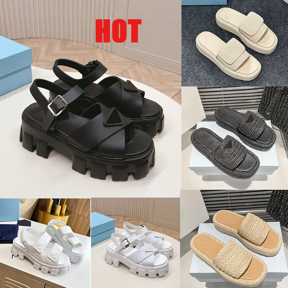 Designer Sandals women crochet Platform Slides padded nappa leather slippers Roman Foam Rubber sliders womens Shoes luxury Summer Buckle beach sandal