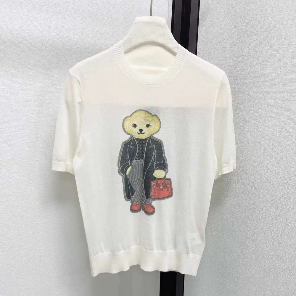 2026 Spring/Summer New Designer Round Neck Printed Lightweight Breathable k30 Thin Short Sleeve Knitted Women's T-shirt
