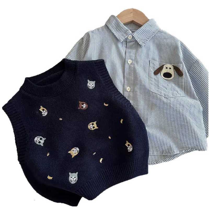 Pullover Pullover Children's Embroidered Knit Sweater Vest Spring and Autumn New Style Boys' and Girls' Sleeveless Vest Baby Cartoon To