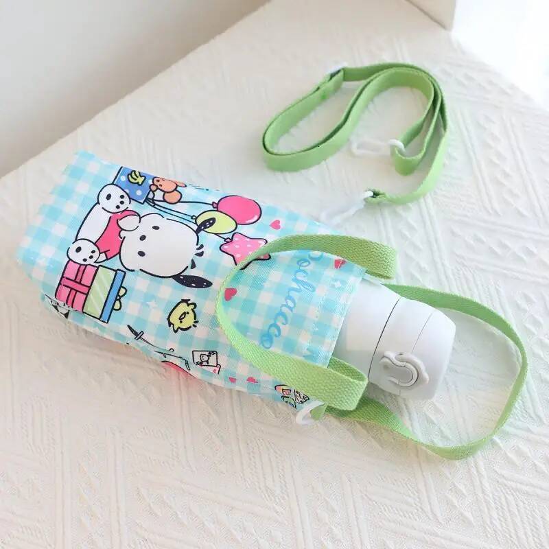 Designer Sanrio Hello Kitty Cinnamoroll Water Bottle Bag Cute Figure Kuromi Pochacco Canvas Mug Bags Crossbody Tote Girls Birthday Gifts Luxury Goods