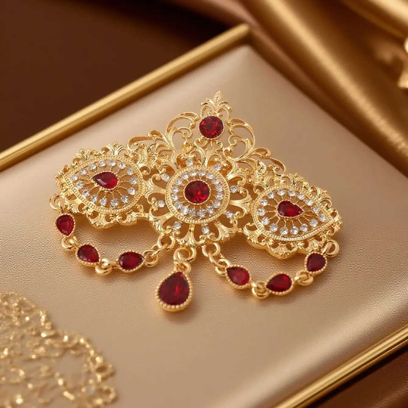 Moroccan women gold color brooch arabic middle east wedding jewelry hajib pin festival gift Z260401