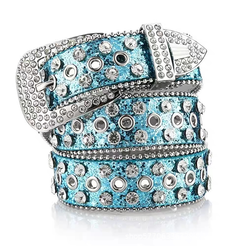 Rhinestone Studded Hollow Out Simon Style Belt for Women Multi-Color Shiny Diamond Waist Strap