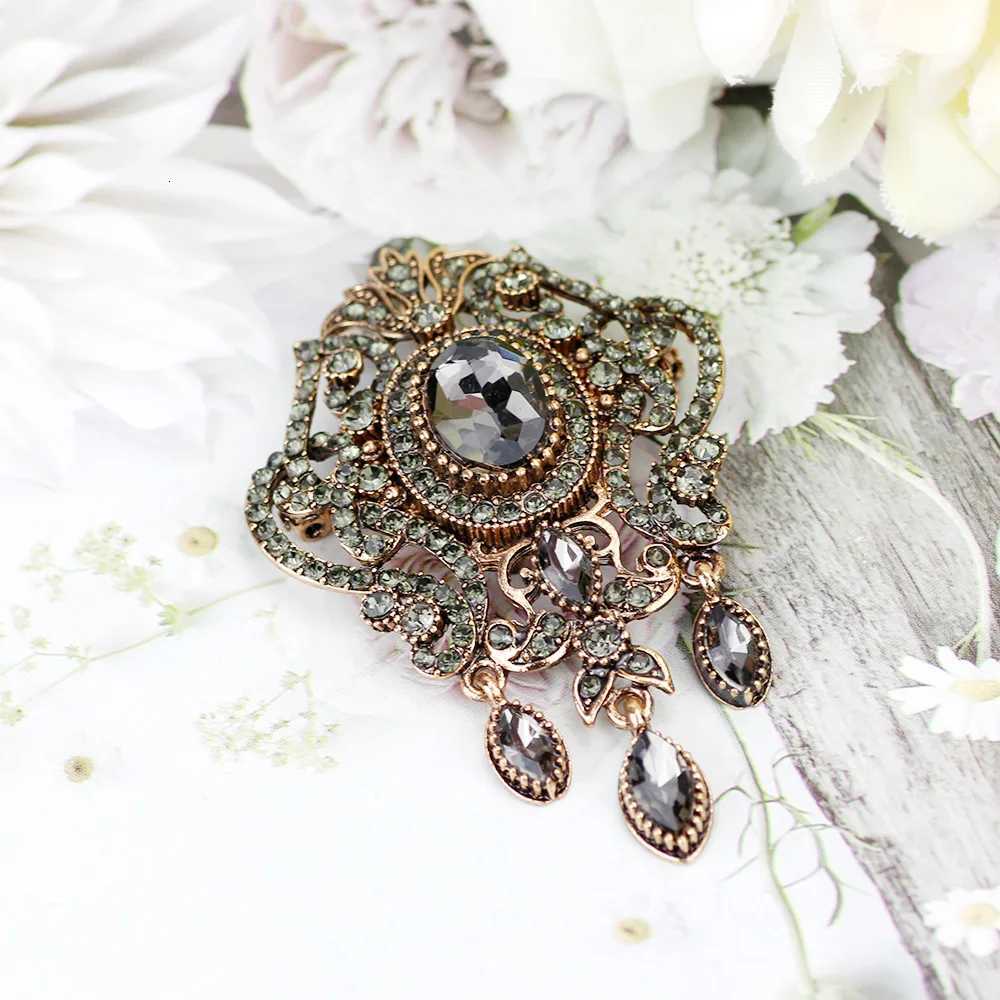 Sunspciems Full Rhinestone Gray Crystal Flower Brooch Pins Bohemia Ethnic Banquet Jewelry Turkish Hijab Scarf Broches Brooches Z260401