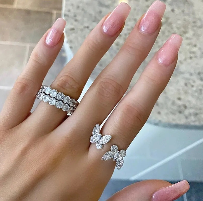 designer Jewelry Rings New European American style full-diamond open double butterfly zircon fashionable and versatile women's ring cross-border 