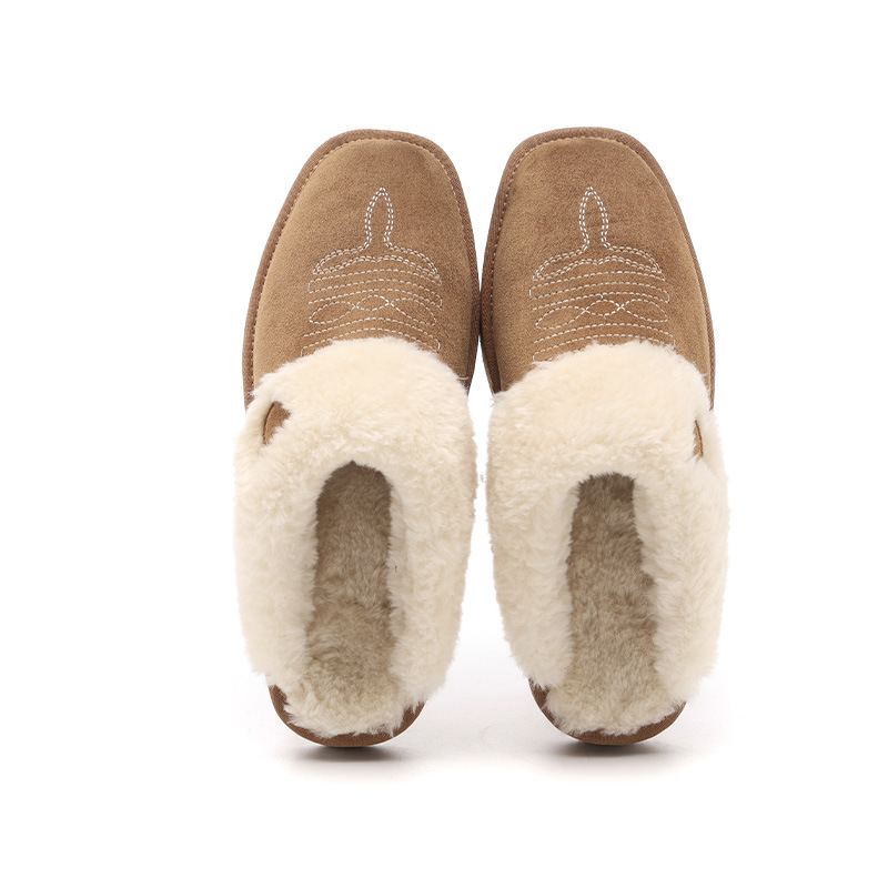 Fashion Designer Slides Men's Plush Slippers Men Luxury Embroidery Mules Casual Flats Mens Fuzzy Fur Slide