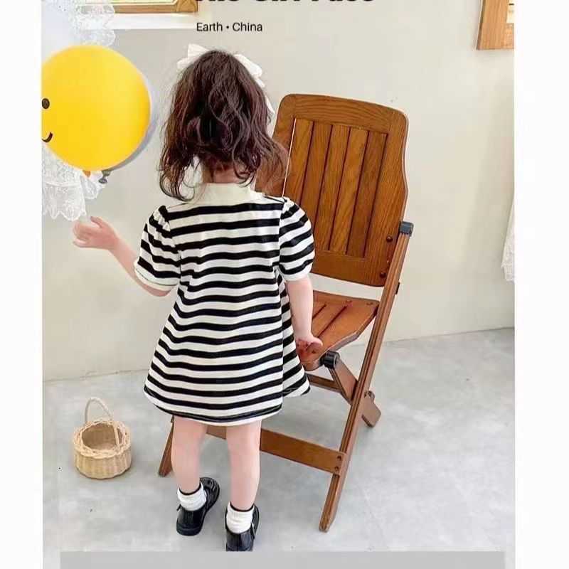 Girl's Dresses Girl's Dresses Girls' Summer Short Sleeve Polo Collar Dress Baby Girl Summer Striped A-line Dress Internet Celebrity