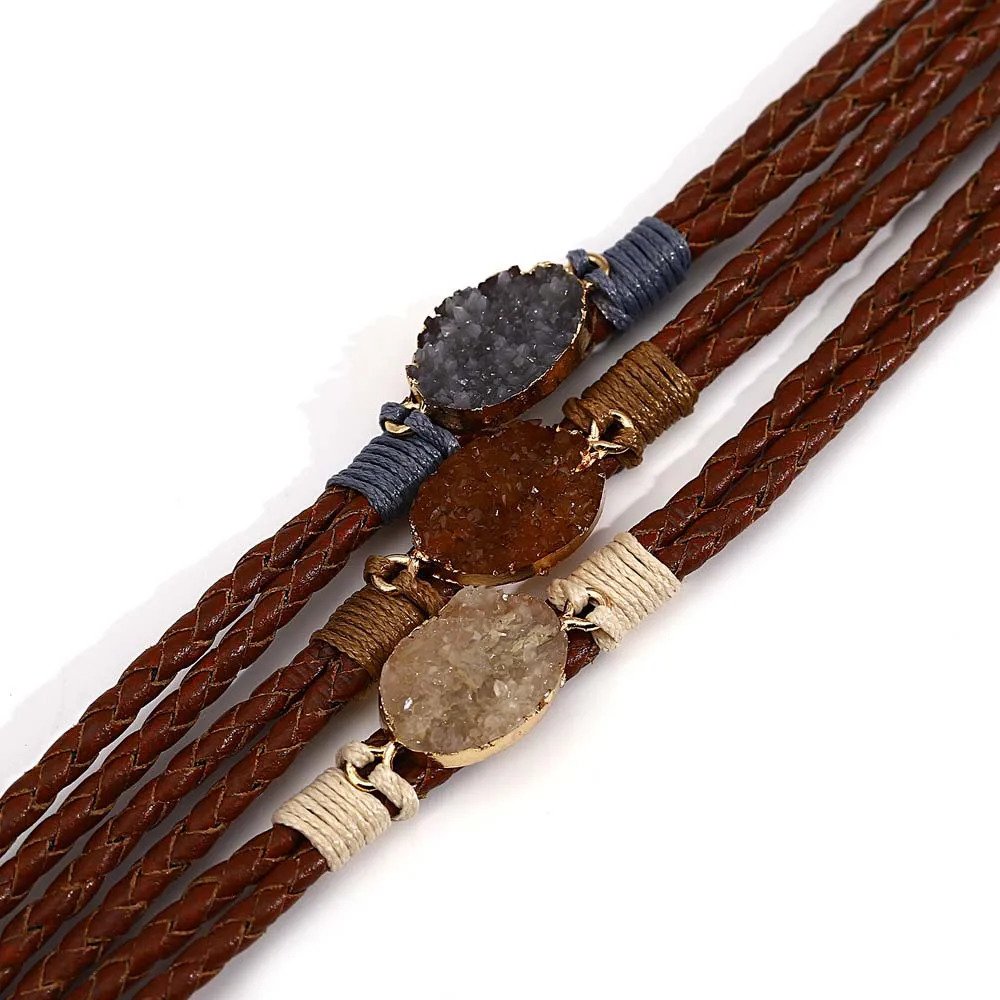 ALLYES Vintage Natural Stones Leather Bracelet for Women Men Boho Handmade Braided Multilayer Winding Wrap Bracelets Jewelry 260318BJ - view 6