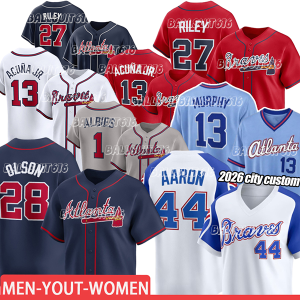 Atlantas Braves Jerseys Ronald Acuna Jr. Jersey #1 Albies #51 Sale #27 Riley #28 Olson #24 Kelenic #55 Elder #99 Strider #12 Murphy #20 Ozuna 2026 city custom Baseball Jerseys