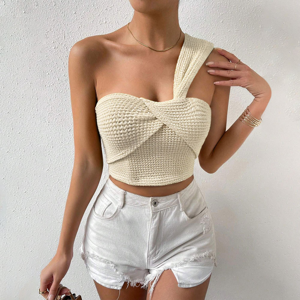 2026 Designer Luxury Hot-selling Women's European And American Sexy One-shoulder Camisole Summer Short Design Crop Top