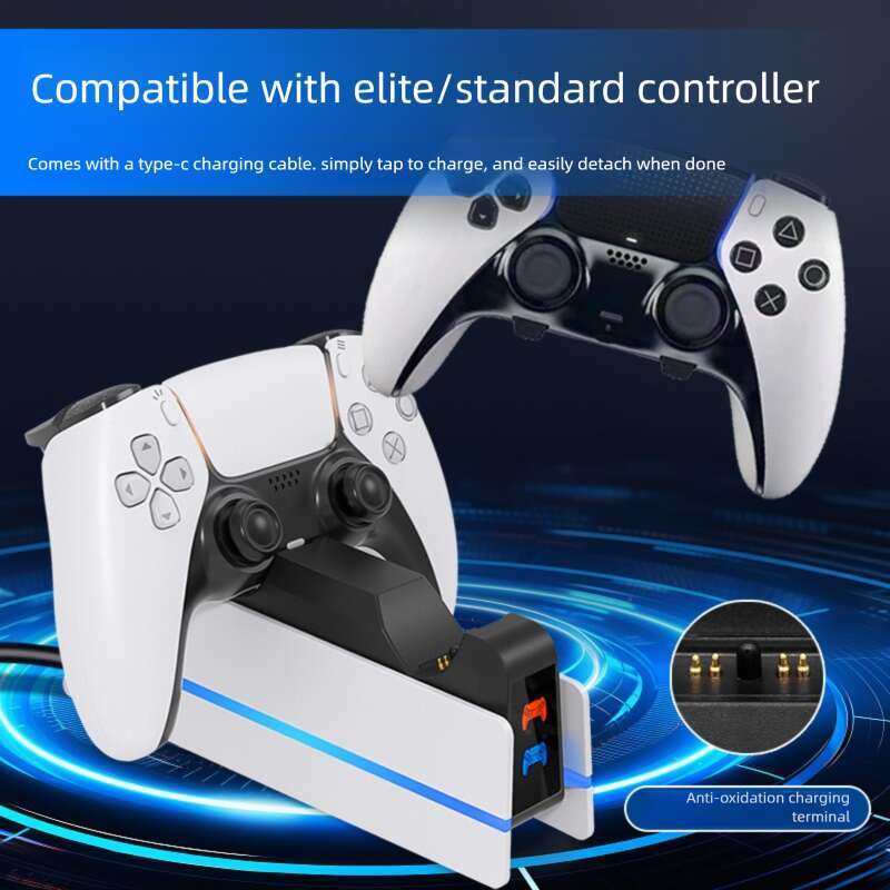 New PS5 Dual Controller Fast Charging Dock with RGB Ambient Light, DualSense Charger, Overcharge Protection, Plug and Play Game Accessories CKS