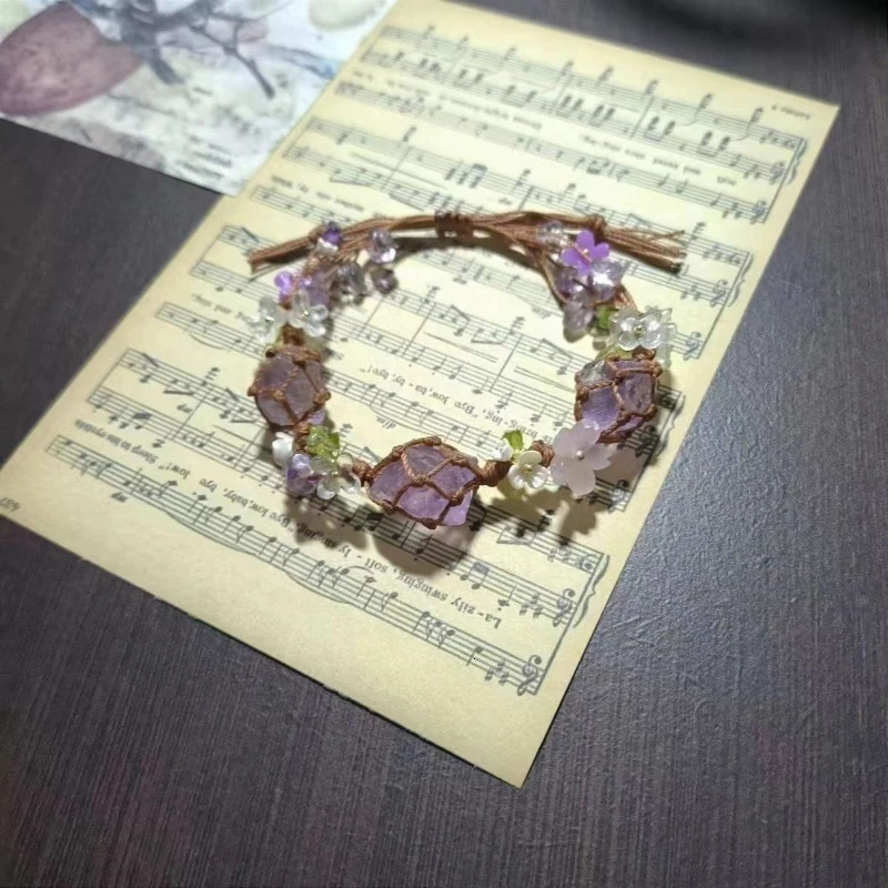 Fashion Adjustable Hand Woven Synthetic Amethyst Bracelets Mens and Womens Bead Raw Stone Gift Hand Rope Party Jewelry 260318BJ - view 4