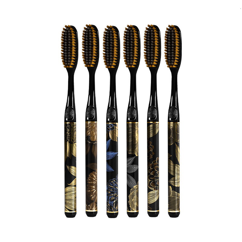 Toothbrush 6Pcs Extended Brush Efficient Fast Brushing Light Luxury U Shaped Deep Clean Fine Filament Soft Bristle Big Head Household Luxury Black Gol