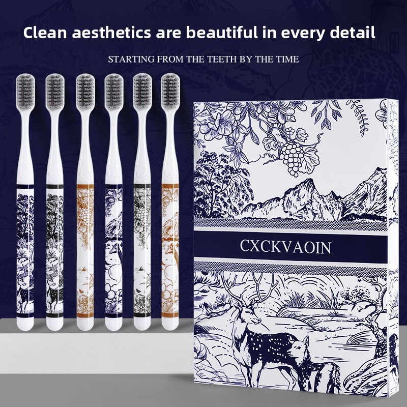 Toothbrush Soft Bristle Landscape Painting Handle Cleaning Gum Protection 6 Piece Gift Box Set For Home Use High End Color Matching
