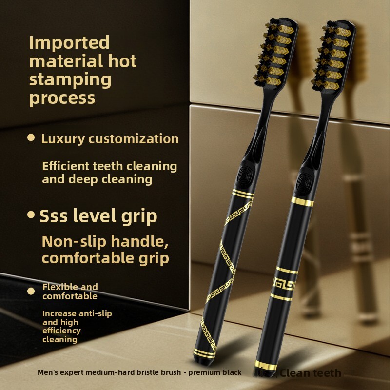 Toothbrush Spiral Medium Stiff Bristle High End Black Gold Long Head For Men Adult High Value Handle Gift Box Home Use