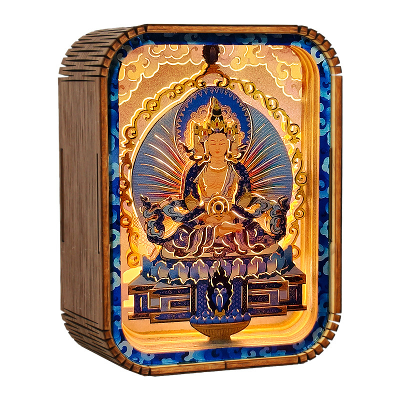 Buddha Statue 3D Wooden Carving Lamp, Zen Style Entrance Decor, Chinese Creative Night Light Customizable