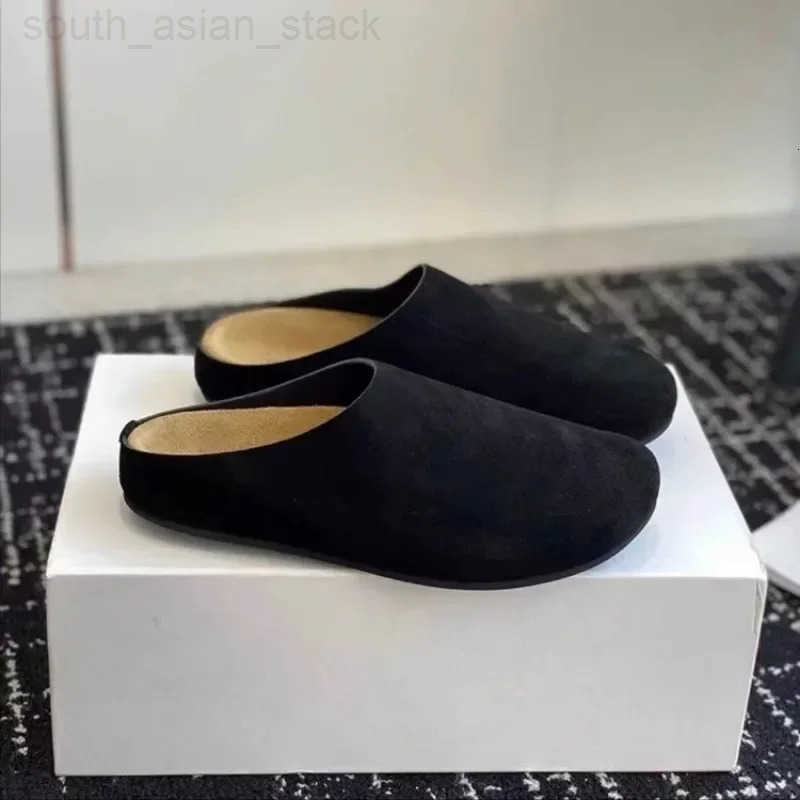 New Womens Slippers Closed Toe Round Toe Suede Clogs Sandals Autumn New Retro Solid Color Flat Bottom Womens Slingback Shoes H260401