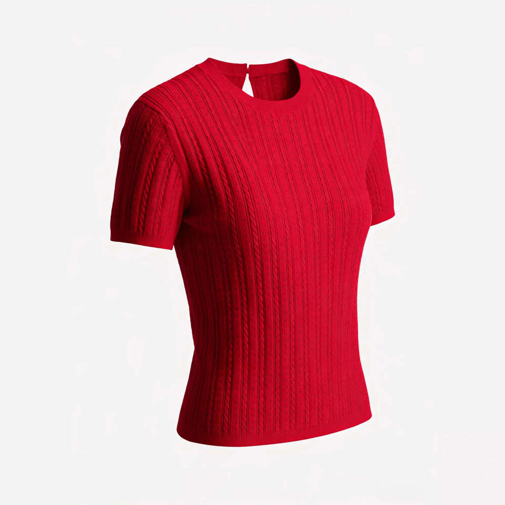 2026M's new summer fashion retro k30 twist slim-fit round-neck short-sleeve pullover knit top for women