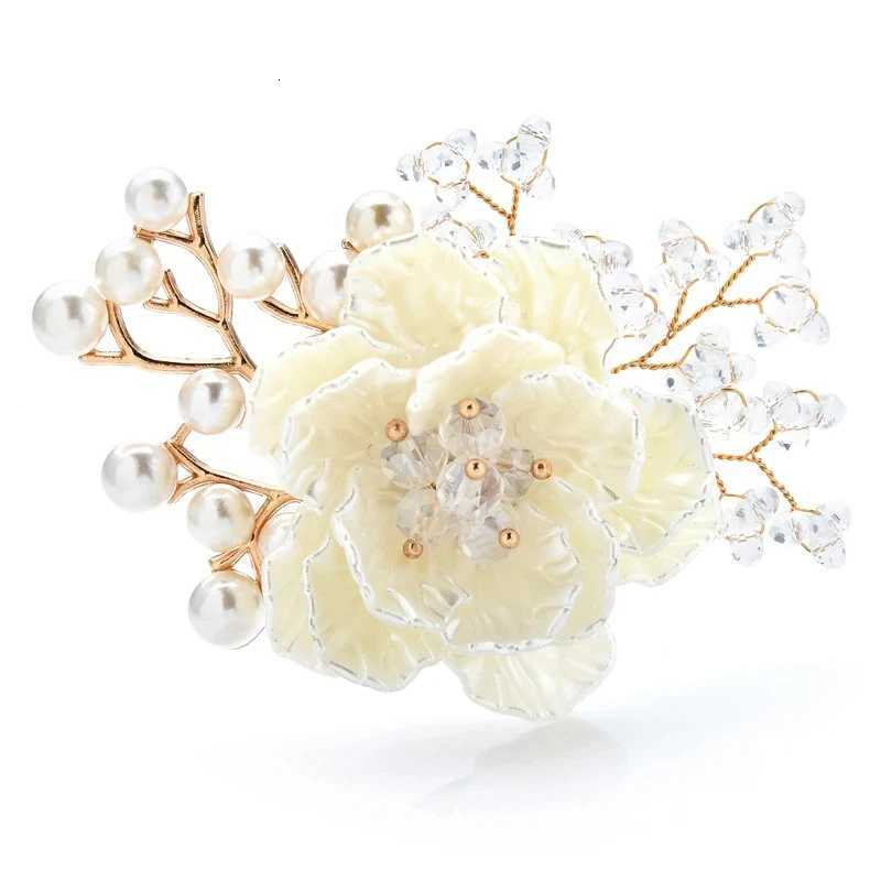 Wulibaby Handmade Crystal Flower Brooches For Women Designer 3-color Pearl New Beauty Flower Party Office Brooch Pins Gifts Z260401