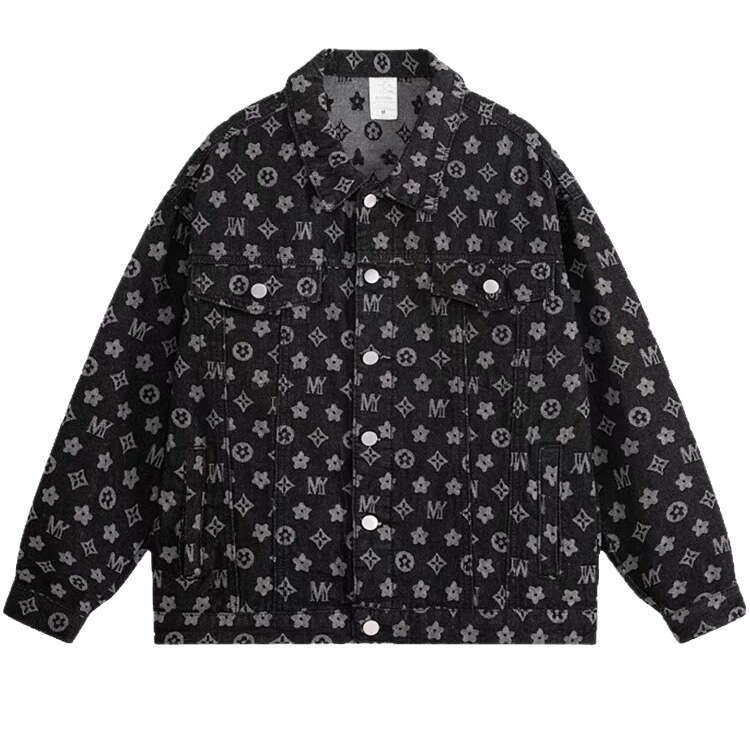 2026 Spring Autumn New Jacquard Full-Print Denim Jacket For Men, American Style Trendy Brand, Loose Casual, Stylish And Versatile Coat Asia Size