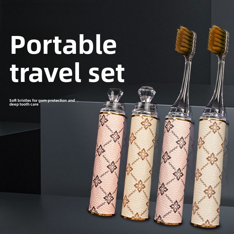 Toothbrush Travel Folding High End Lipstick Style For Women Pink Four Leaf Clover Printed Plaid Pattern Home Gum Care Portable Soft Bristle