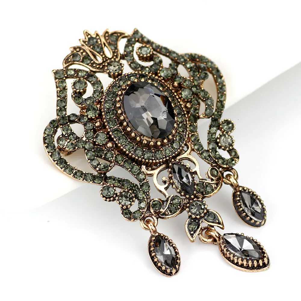 Sunspciems Full Rhinestone Gray Crystal Flower Brooch Pins Bohemia Ethnic Banquet Jewelry Turkish Hijab Scarf Broches Brooches Z260401