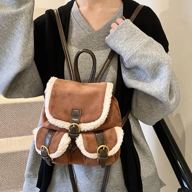 Fashion Suede Shoulders Bag Womens Winter Versatile Backpack Exquisite and Fashionable Mini Rucksack Female 251225