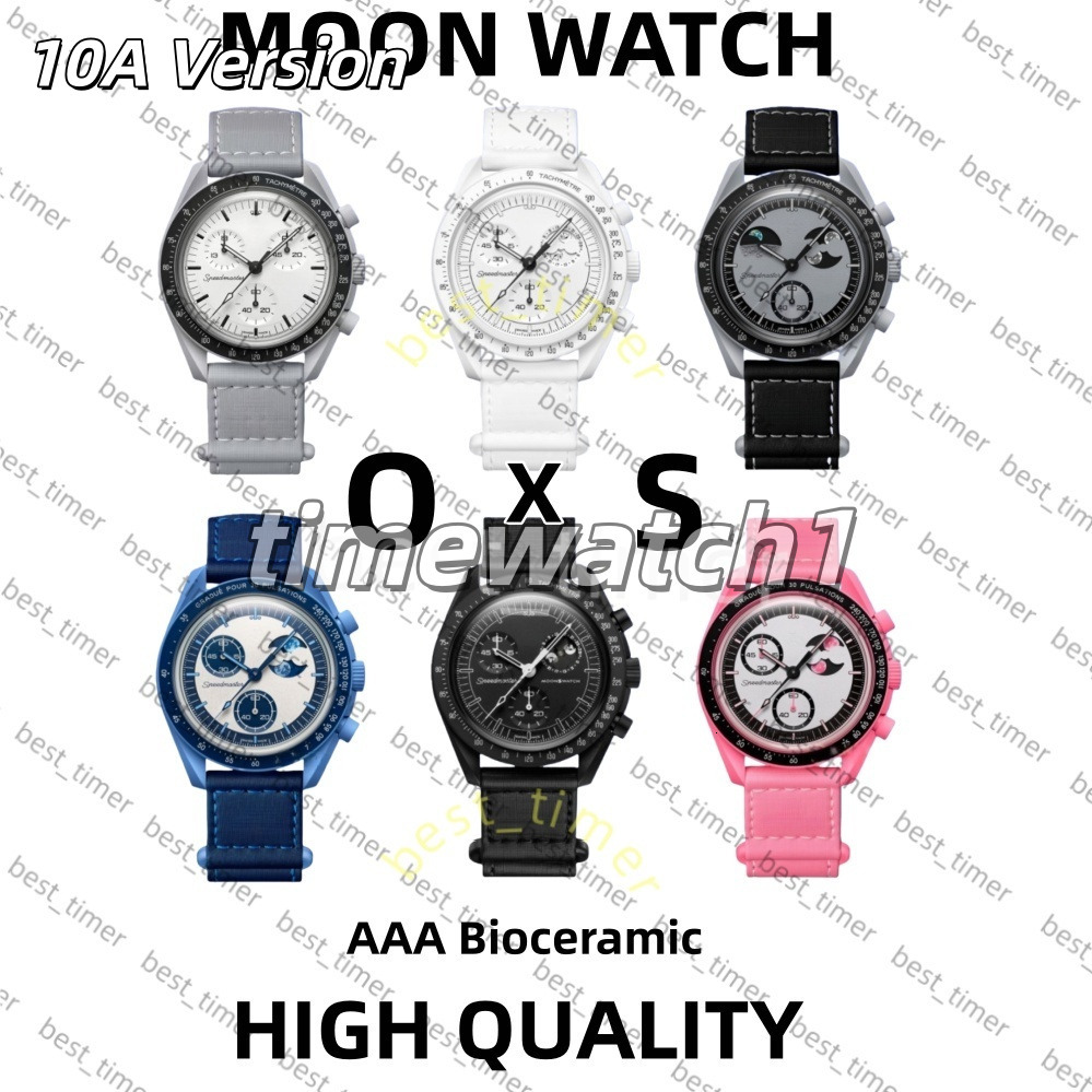 26ss NEW Limited Edition master wristwatchesBioceramic Quartz Chronograph Mens Womens URANUS Watch Mission To Mercury 42mm Black Nylon Luxury MOON Watch 1965 13e