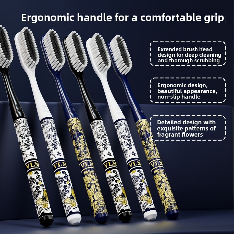 Toothbrush Floral Extra Long Hair High End Texture Ultra Fine Soft For Home And Couples High Value Luxurious Gift Box