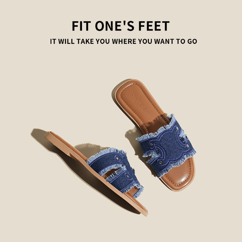 Free shipping designer slippers for womens flat sandals beige blue Fashionable versatile Soft outsole outdoor casual flat slippers