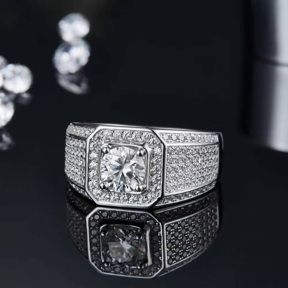 Engagement Jewelry White Gold Plated 925 Sterling Silver 1ct D Color VVS Moissanite Diamond Wedding Band Ring for Men