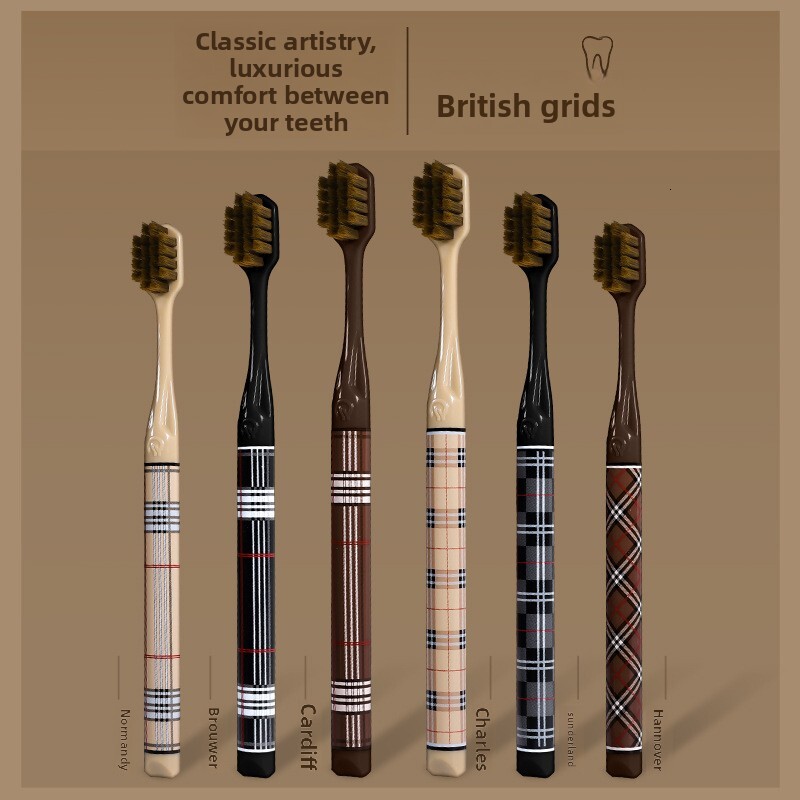 Toothbrush High End Luxury Soft Bristle Wide Head For Adults Travel And Home Use With Printed Handle British Stripe Style
