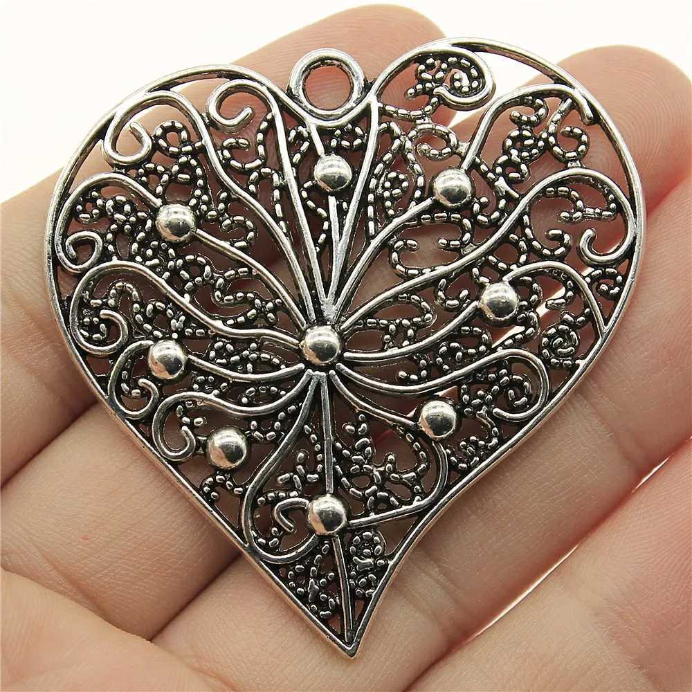 WYSIWYG 1pcs 52x52mm Filigree Carved Heart Charm Pendants Large Hollow Carved Heart Charm Pendant For Jewelry Making Z260401